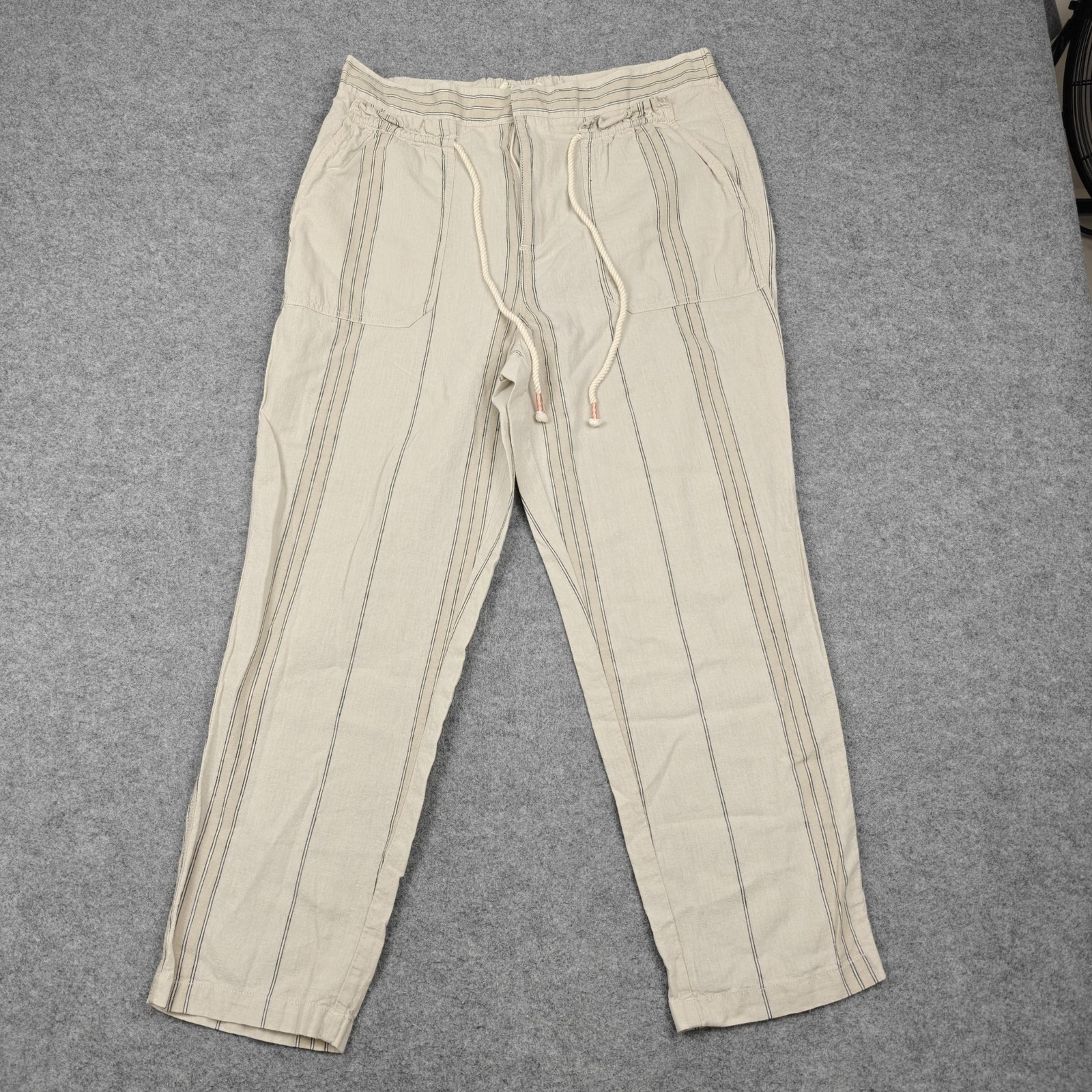 Anthropologie Pants Womens L Beige Linen Stripe Relaxed Drawstring Travel Casual